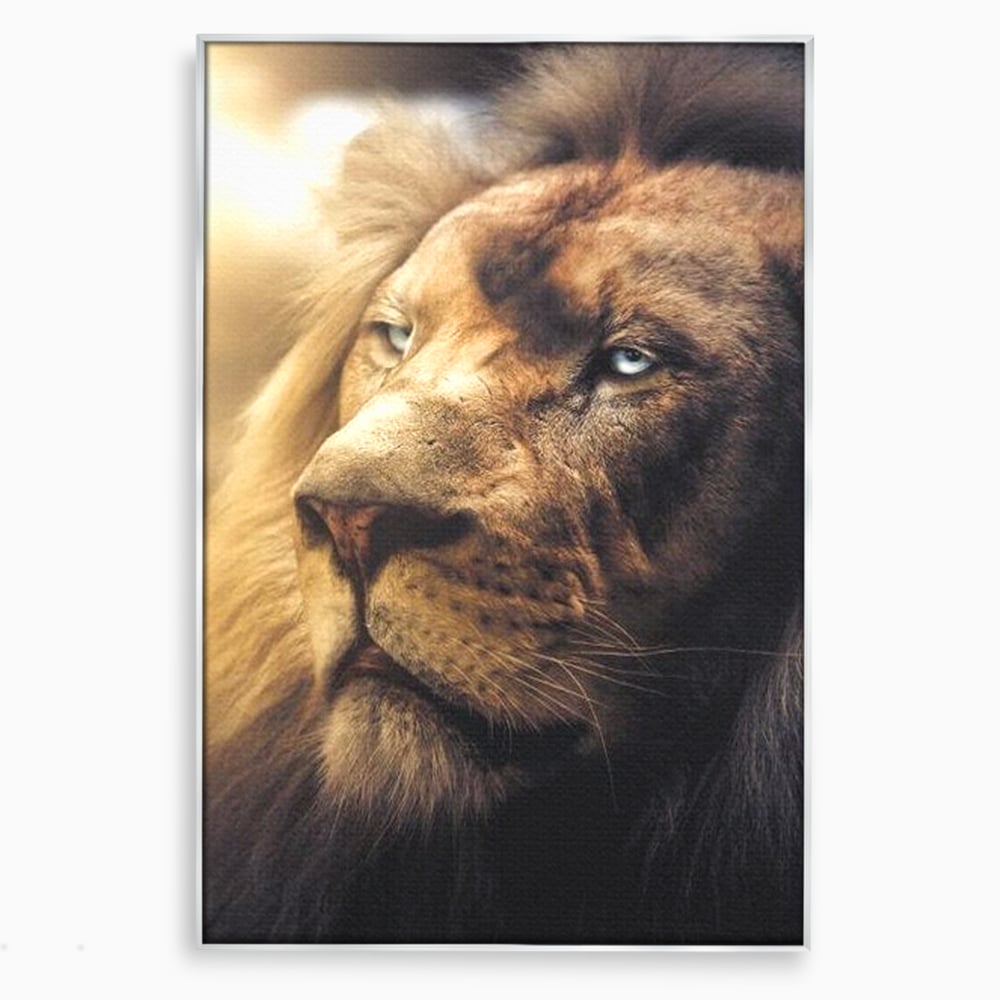 Tablou canvas cu tablou canvas cu chip de leu, in rama de aluminiu argintiu